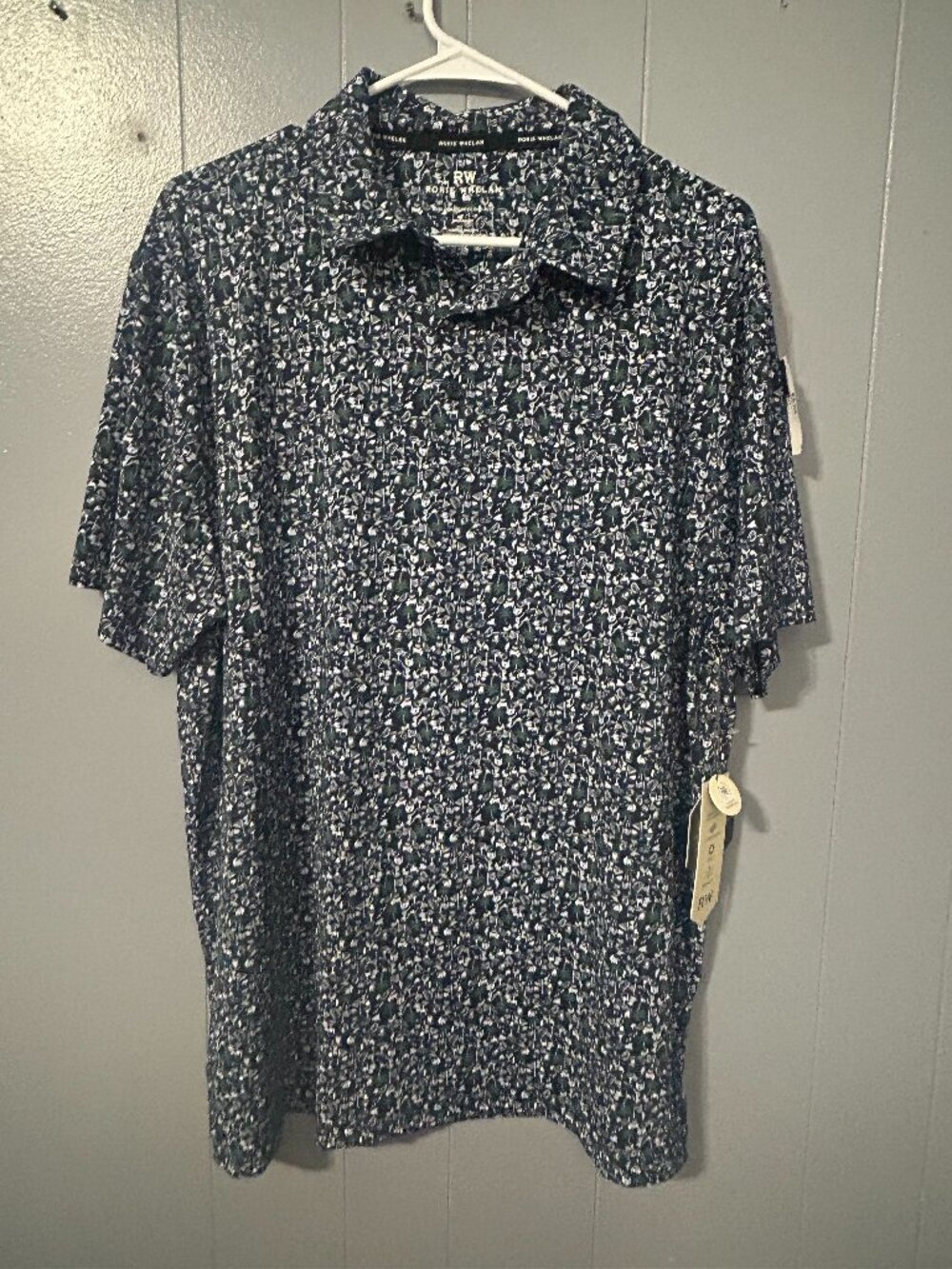 Rorie Whelan Men's XL Black Tropical Resort Shirt NWT